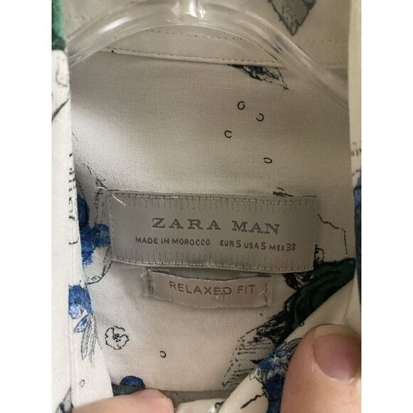 Zara Man White Lightweight Skull Roses Button Up Long Sleeve Relaxed Fit Soft - Picture 2 of 13